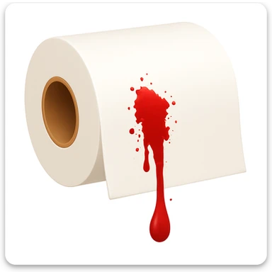 Modify the emoji style image of a toilet paper towel to have a bit more visible blood, but not exaggerated. Keep the emoji style look consistent. sticker