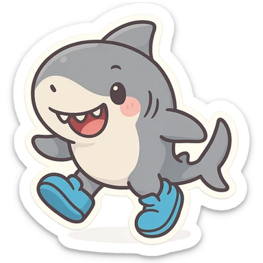 fun and clear style shark wearing blue shoes, playful and bright sticker