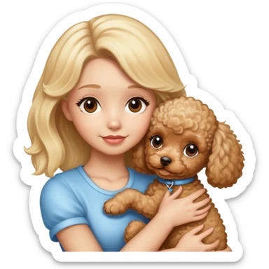 Blonde hightlights hair girl hugging her toy poodle sticker