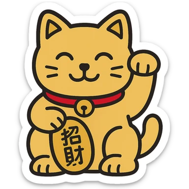 Gold Chinese lucky cat in a flat toon style  sticker