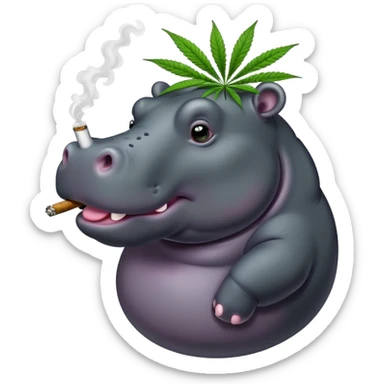 black hippo smoking marijuana sticker