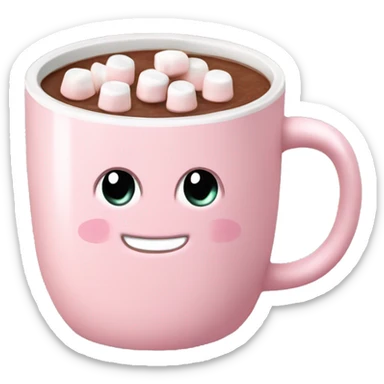 Light Pink mug of hot chocolate with marshmallows  sticker