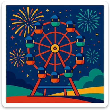 ferris wheel with fireworks, vibrant and festive sticker