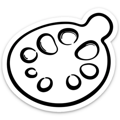 Detailed artist's palette with paint blobs and palette holes. Hand-drawn icon style with transparent background. sticker