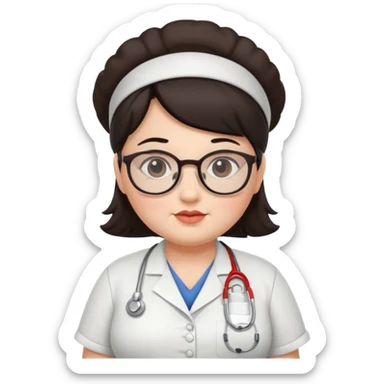 Chubby nurse with dark hair and glasses sticker
