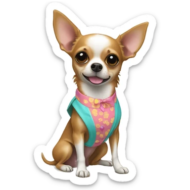 Chihuahua hembra de color caramelo en la playa y con traje de baño sticker