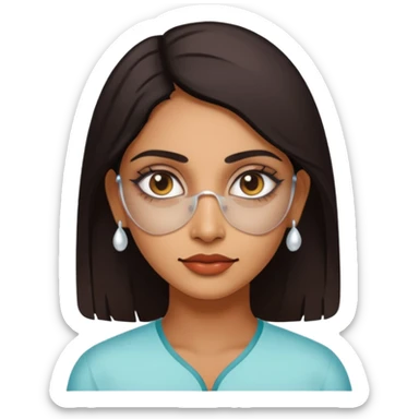make an emoticon of a woman that has gel-like under eye patches of skincare of transparent color and make the woman slightly indian with only skintone and hair and no other such element and make the patches slightly bigger sticker