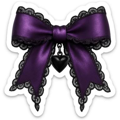 Purple gothic bow with black lace trim and heart charm, remove background sticker