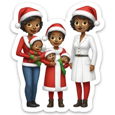 Woman with two babies, a son and a daughter and they are all wearing Christmas outfits sticker