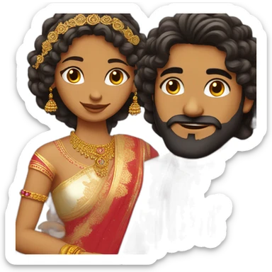 indian girl with curly hair marrying indian guy with straight hair and beard sticker
