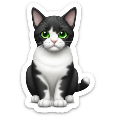 A black and white fold-eared Scottish cat with green eyes sticker