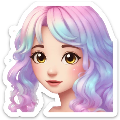 Gorgeous Beautiful Blushing Petite Colorful-Shiny-Pastel-Fairy-Anime-Girl with beautiful gradient pastel hair aesthetic sticker