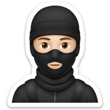 man wearing black ski mask that says “Kevin” on right corner sticker