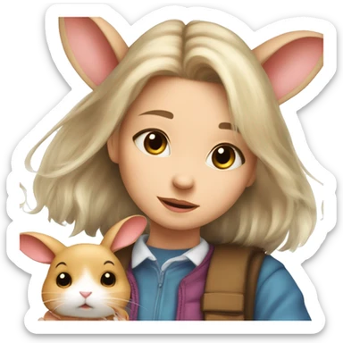 a cute girl with a rabbit and hamster with her and on hamster name is cutu sticker