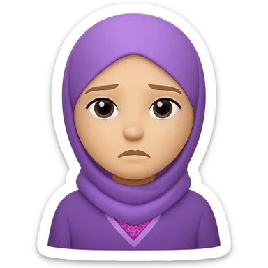Remove the bandana and change the white clothes to a different color, keep the lilac elements and sad face, in the style of emoji (apple style emojis). sticker