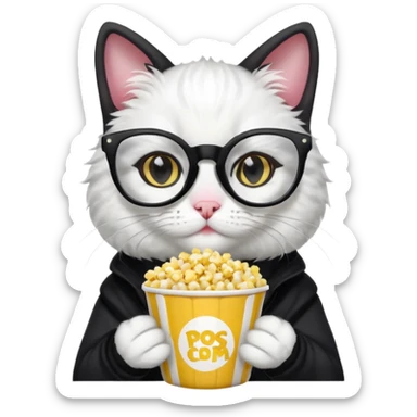 white and balck cat with with rapper popcorn with opticals sticker