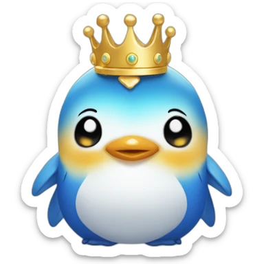 kawaï blue pudgy penguin wearing a golden crown sticker