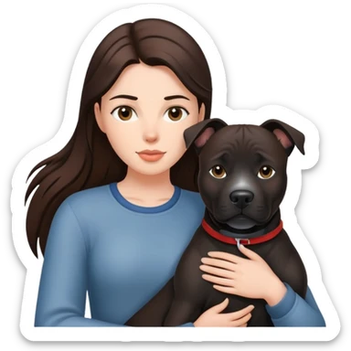 Brunette with a big black amstaff dog sticker