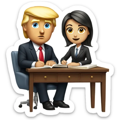 a girl studying next to donald trump sticker