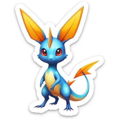 Colorful Shiny Exotic Victini-Salandit-Aurorus-Fakémon-hybrid-creature (full body)  sticker