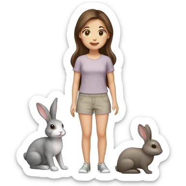 Girl with brown hair and gray bunny sticker
