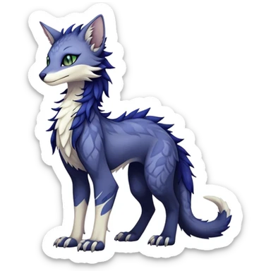 Kawaii dark edgy fantasy ethereal feline-vernid-sergal-fursona animal creature with a tufted tail full body with intricate markings  sticker