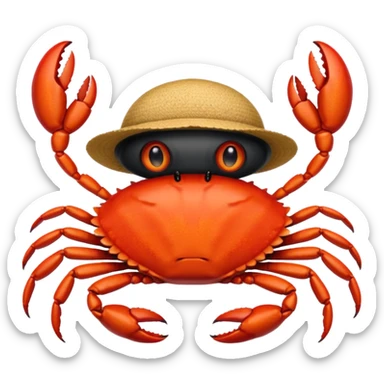 a crab with a hat with written "carbonfact" on it sticker