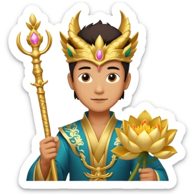 man with asian dragon, scepter, buddhism, lotus sticker