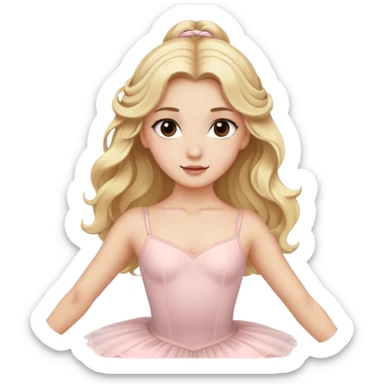 Blonde model with brown eyes, long wavy hair, ballet dancer sticker