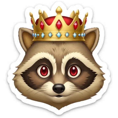 King Racoon with gold with red jewelled crown sticker