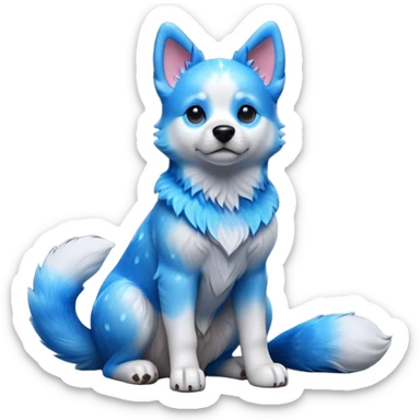 cinematic-[australian catle dog]-realistic-full-body-sitting-emoji,-tail-resting-loosely-beside-its-paws,-head-tilted-dramatically,-sleek-[vibrant-blue-speckle-fur]-fur,-simplified-yet-realistic-focused-features,-highly-detailed,-glowing-with-an-almost-sarcastic-glow sticker