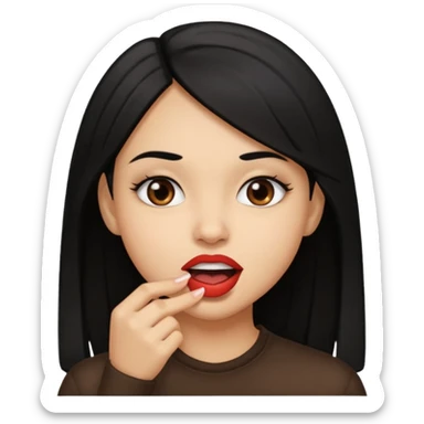 Brown light skin girl straight black hair biting her lips like this 🫦 sticker