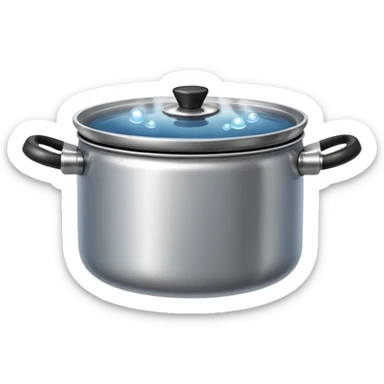 small metal pot filled with boiling water on a stove, visible hot steam and rising bubbles, realistic heat effect, shiny pot surface, bright lighting, clean white background

 sticker