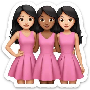 3 besties with professional glammed up looks wearing pink, medium skin tone smiling big with black long hair  sticker