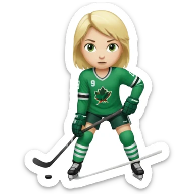 Girl hockey player full body with green jersey sticker