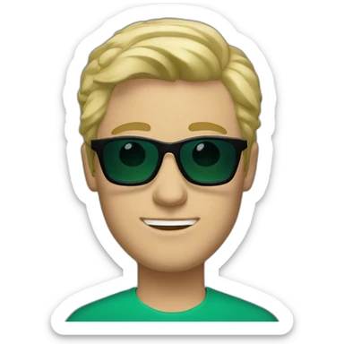 A White guy in a bleu and green Suit with blonde hair and Black sunglasses with matt finished lenses sticker