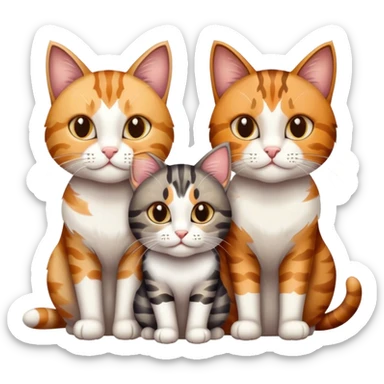 three cats consisting of 2 tabby cats and 1 calico cat  sticker