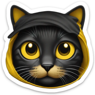 Gato preto com coleira bandana amarela no pescoço, e máscara na cara sticker