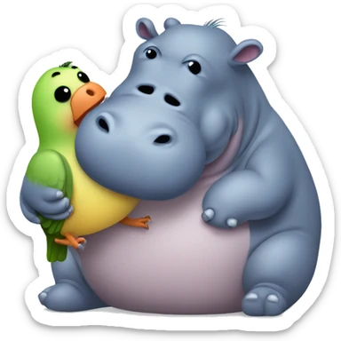 Hippo cuddling ugly cute bird sticker