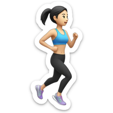 female asian runner with black short，jogging， side view，full body sticker