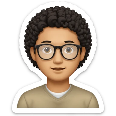 Asian guy with curly hair and black glasses sticker