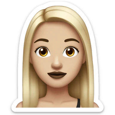 girl with white skin and light brown straight straight hair , black black black eyes with eyelashes, black eyebrows red lips,  sticker