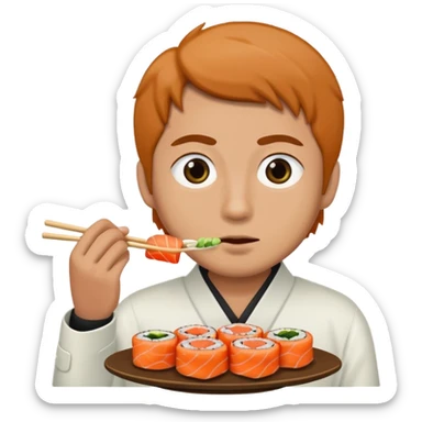 Man with small eyes eating sushi sticker