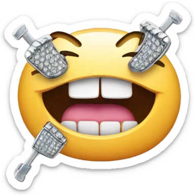 emoji with grills holding its mouth open with its pinky finger showing off diamond grills sticker