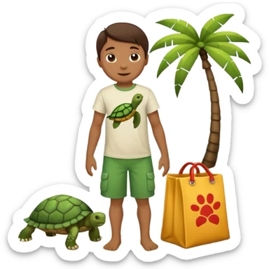 Haz una tortuga bonita, con ropa como si estuviera haciendo voluntariado, que Rea presente la limpieza de playas y el de refugio de animal sticker