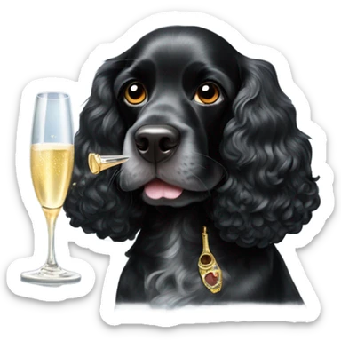 Black cocker spaniel drinking shampaigne sticker