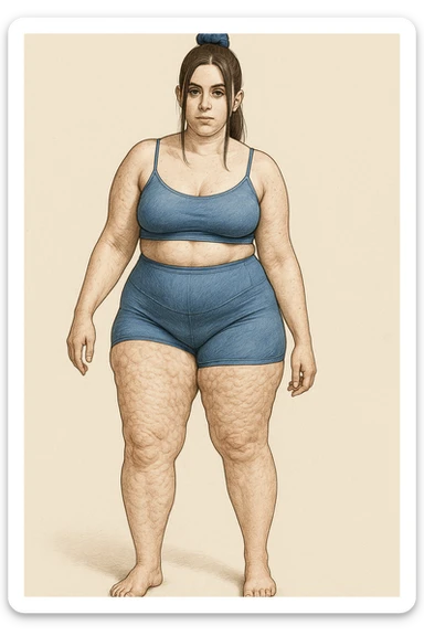 Donna vista anatomicamente con fianchi asimmetrici ed inestetismi come ritenzione e cellulite sticker