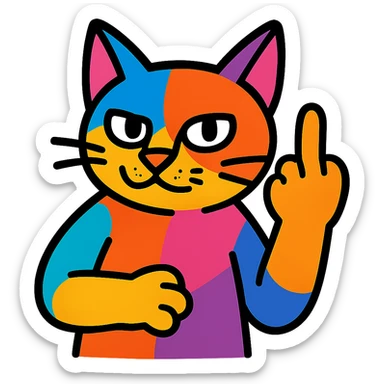 cat making middle finger gesture, colorful and fun style, no background sticker