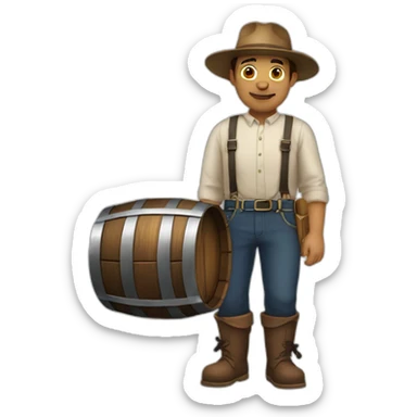 person wearing wooden barrel with suspenders sticker