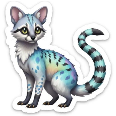 Rare iridescent white beautiful pretty realistic exotic epic aesthetic colorful Trico-Genet-species-Fakemon-hybrid-creature, with intricate tattoo markings, full body sticker